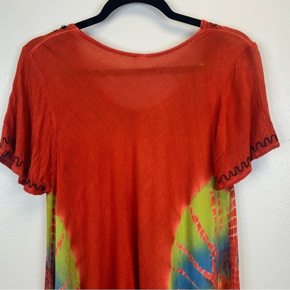 Vintage 90s Women's One Size Tie-Dye Bohemian Dress Dark Orange Hippie Festival - Picture 11 of 13